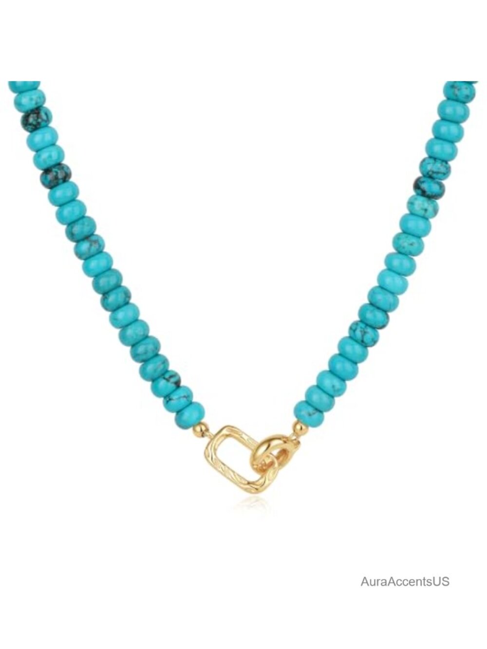 Turquoise Beaded Necklace with 14k Gold Charm 18"
